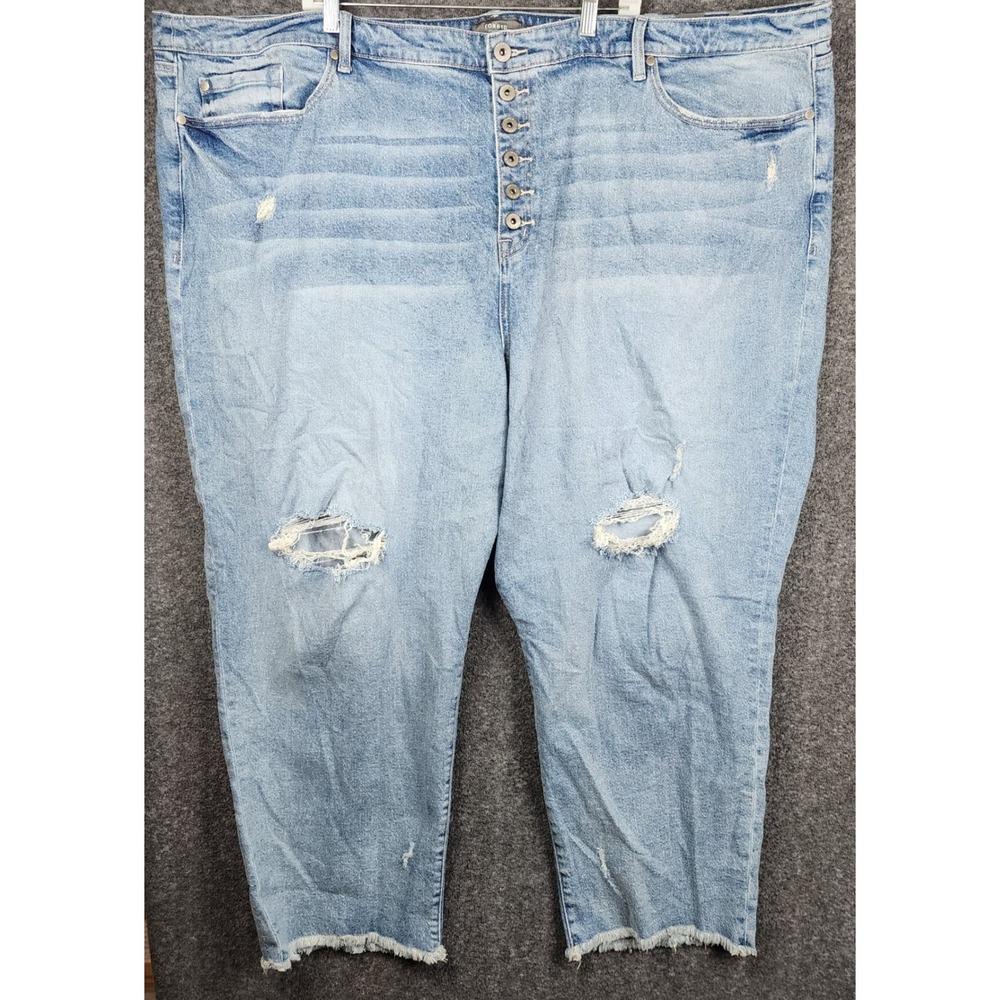 Torrid Stovepipe Jeans Women 30T Light Blue Distressed Button Fly Raw Hem Tall